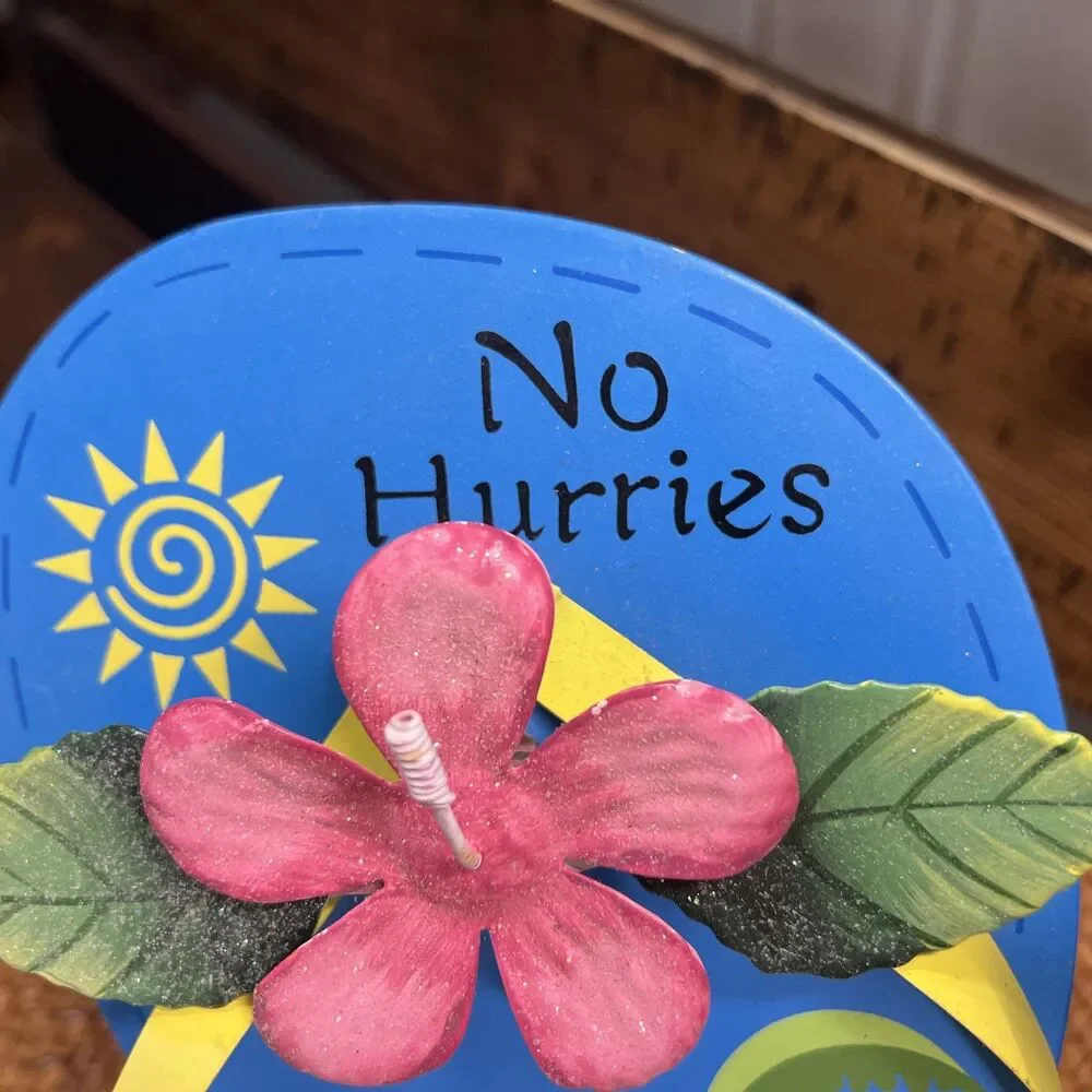 Glitter Flip Flop Island Time Wall Sign, Wood And Metal 3D Flower